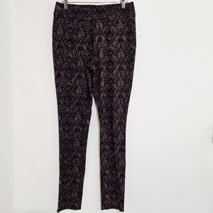 CATO size Small Dark Floral Pull On Casual‎ Layering Leggings Black Red
